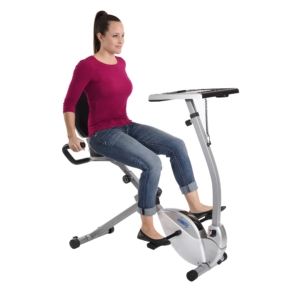 WEB2HGH15-0321A.2 Woman workout on Stamina 2-in-1 Recumbent Exercise Bike Workstation and Standing Desk