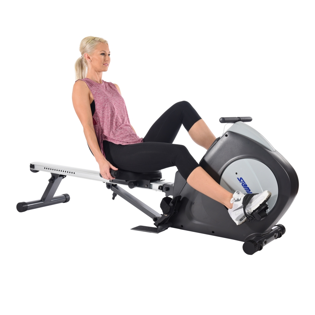 Woman cycling on Stamina Conversion II Recumbent Bike/Rower