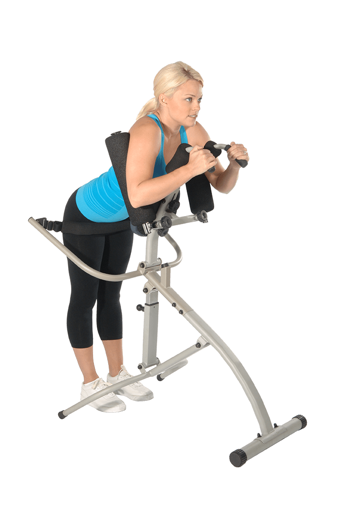 Woman performing exercise on Inline Traction Control System. Woman performing exercise on Inline Traction Control System.